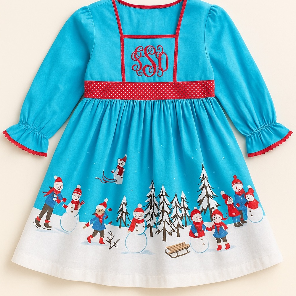 Eleanor Rose Girls Christmas Winter Scene Dress‎ Long Sleeve Size 3–4